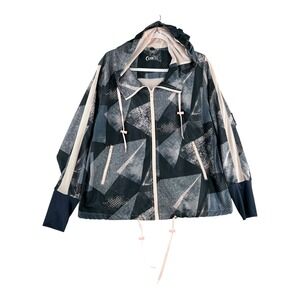 ZYIA Active Hooded Jacket Full Zip Pale Pink‎ Navy Windbreaker Womens X-Large